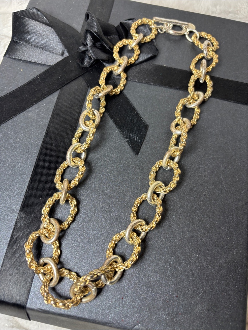 TALBOTS Silver Gold Tone Interlinked Chain Link Statement Necklace 19”